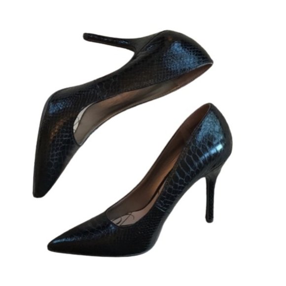 Sam & Libby Shoes - Sam & Libby 6.5 Black Faux Croc Embossed Pointed Toe Stilleto Slip-on Pumps